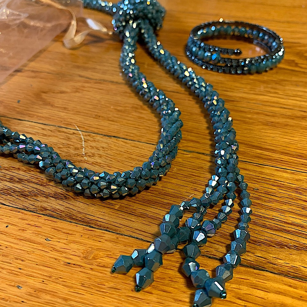 Wizard Blue Faceted Crystal Rondelle Strand and spring bracelet